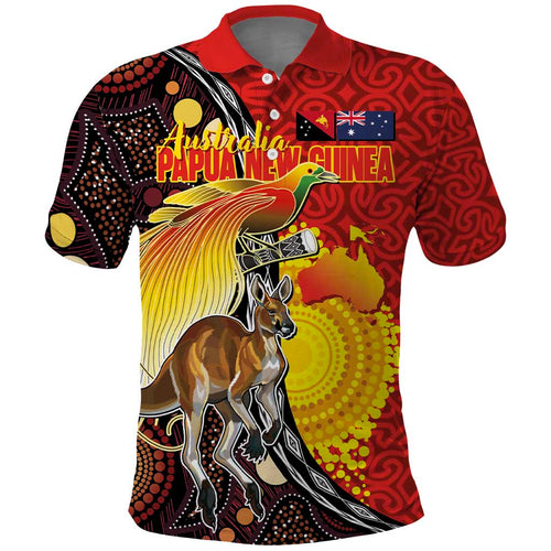Australia and Papua New Guinea Together Polo Shirt Bird-of-paradise and Kangaroo with Oro Tapa and Aboriginal Art Motifs - Aussie Hoodie