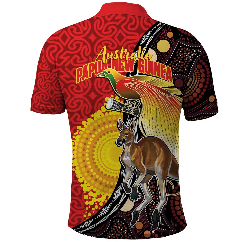 Australia and Papua New Guinea Together Polo Shirt Bird-of-paradise and Kangaroo with Oro Tapa and Aboriginal Art Motifs - Aussie Hoodie