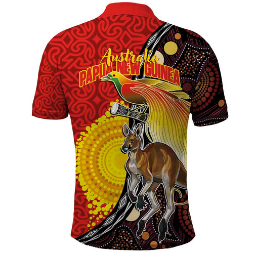 Australia and Papua New Guinea Together Polo Shirt Bird-of-paradise and Kangaroo with Oro Tapa and Aboriginal Art Motifs - Aussie Hoodie