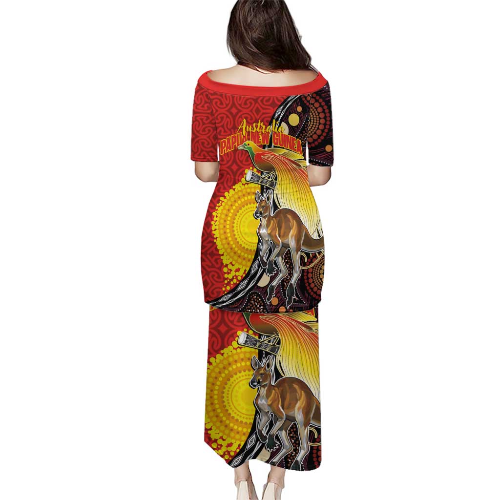 Australia and Papua New Guinea Together Puletasi Bird-of-paradise and Kangaroo with Oro Tapa and Aboriginal Art Motifs - Aussie Hoodie