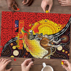 Australia and Papua New Guinea Together Puzzle Bird-of-paradise and Kangaroo with Oro Tapa and Aboriginal Art Motifs - Aussie Hoodie
