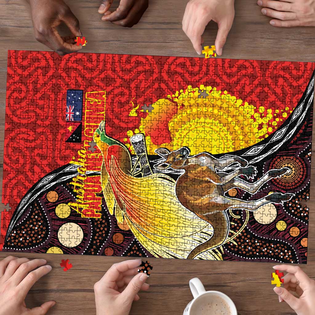 Australia and Papua New Guinea Together Puzzle Bird-of-paradise and Kangaroo with Oro Tapa and Aboriginal Art Motifs - Aussie Hoodie