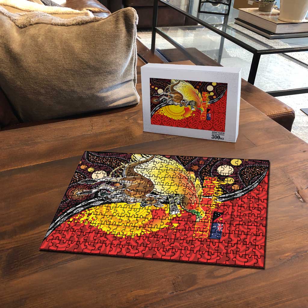 Australia and Papua New Guinea Together Puzzle Bird-of-paradise and Kangaroo with Oro Tapa and Aboriginal Art Motifs - Aussie Hoodie