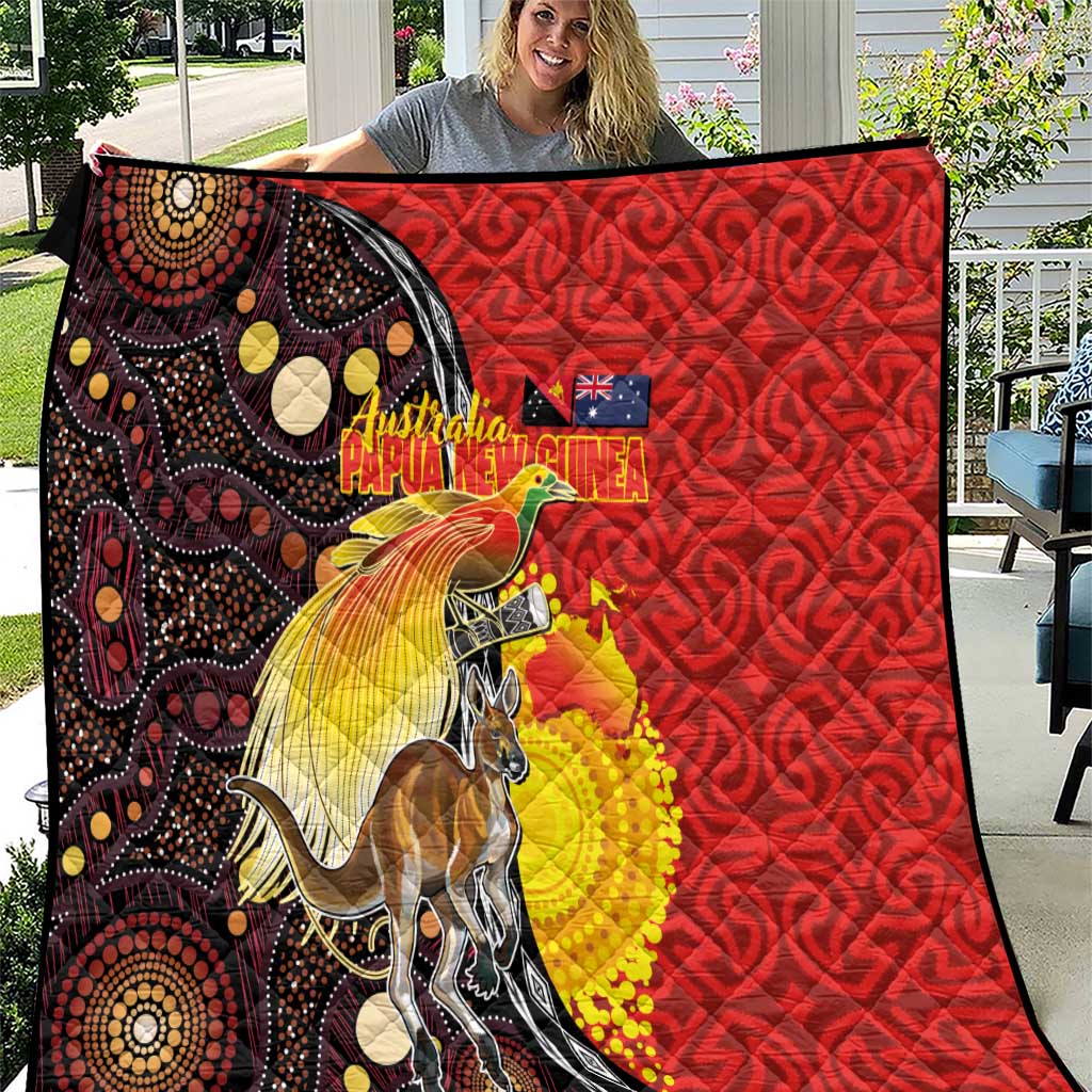 Australia and Papua New Guinea Together Quilt Bird-of-paradise and Kangaroo with Oro Tapa and Aboriginal Art Motifs - Aussie Hoodie