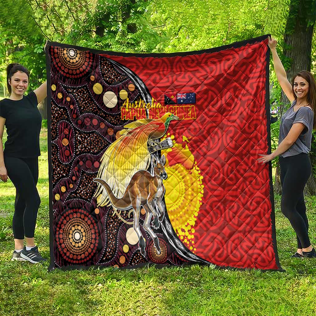 Australia and Papua New Guinea Together Quilt Bird-of-paradise and Kangaroo with Oro Tapa and Aboriginal Art Motifs - Aussie Hoodie