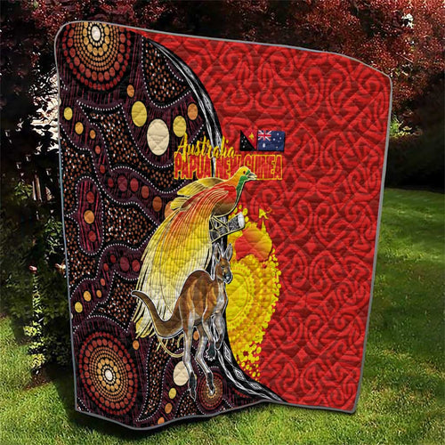 Australia and Papua New Guinea Together Quilt Bird-of-paradise and Kangaroo with Oro Tapa and Aboriginal Art Motifs - Aussie Hoodie