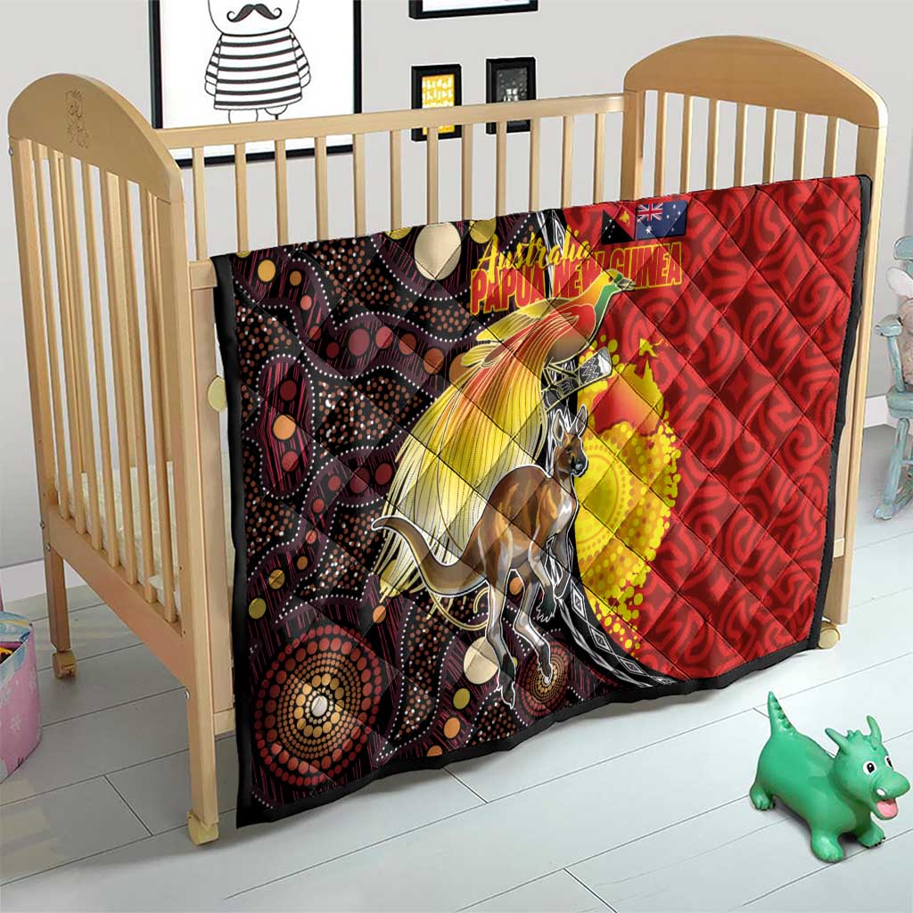 Australia and Papua New Guinea Together Quilt Bird-of-paradise and Kangaroo with Oro Tapa and Aboriginal Art Motifs - Aussie Hoodie