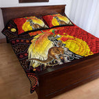 Australia and Papua New Guinea Together Quilt Bed Set Bird-of-paradise and Kangaroo with Oro Tapa and Aboriginal Art Motifs - Aussie Hoodie