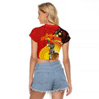 Australia and Papua New Guinea Together Raglan Cropped T Shirt Bird-of-paradise and Kangaroo with Oro Tapa and Aboriginal Art Motifs - Aussie Hoodie