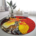 Australia and Papua New Guinea Together Round Carpet Bird-of-paradise and Kangaroo with Oro Tapa and Aboriginal Art Motifs - Aussie Hoodie