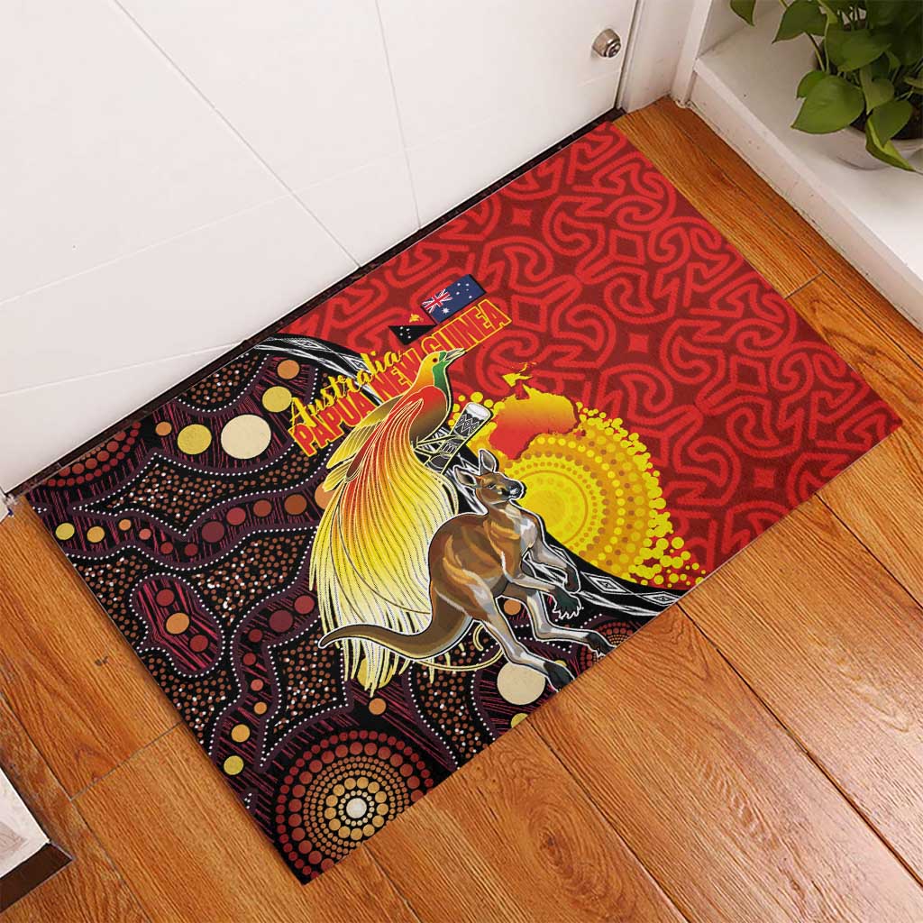 Australia and Papua New Guinea Together Rubber Doormat Bird-of-paradise and Kangaroo with Oro Tapa and Aboriginal Art Motifs - Aussie Hoodie