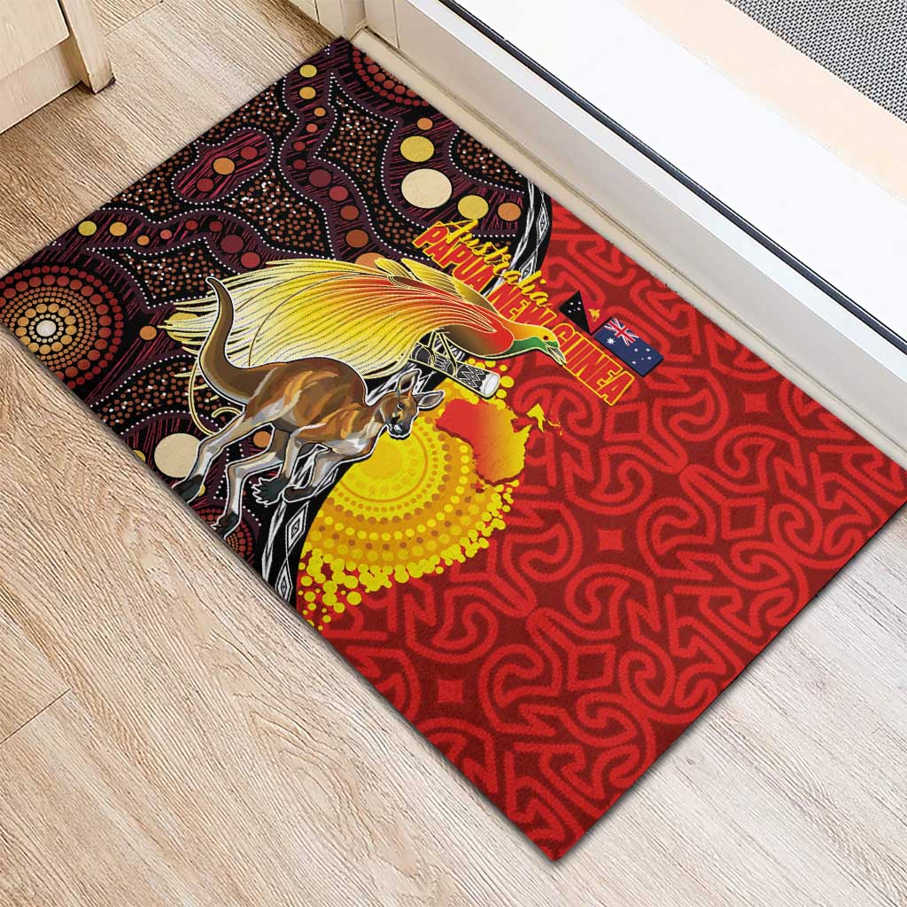 Australia and Papua New Guinea Together Rubber Doormat Bird-of-paradise and Kangaroo with Oro Tapa and Aboriginal Art Motifs - Aussie Hoodie