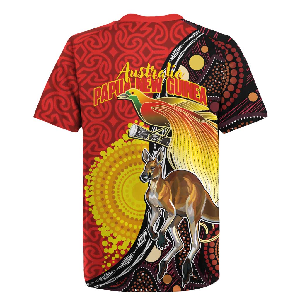 Australia and Papua New Guinea Together Rugby Jersey Bird-of-paradise and Kangaroo with Oro Tapa and Aboriginal Art Motifs - Aussie Hoodie