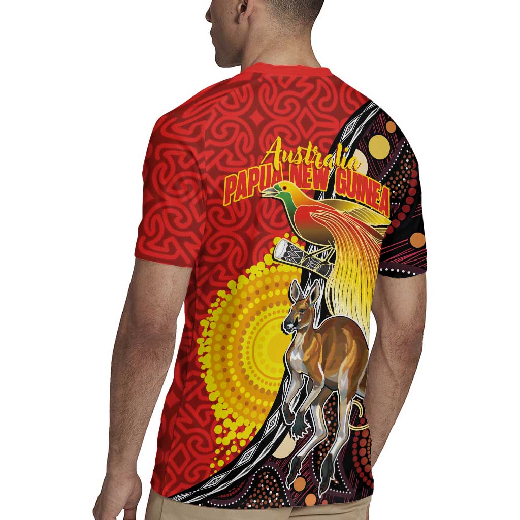 Australia and Papua New Guinea Together Rugby Jersey Bird-of-paradise and Kangaroo with Oro Tapa and Aboriginal Art Motifs - Aussie Hoodie