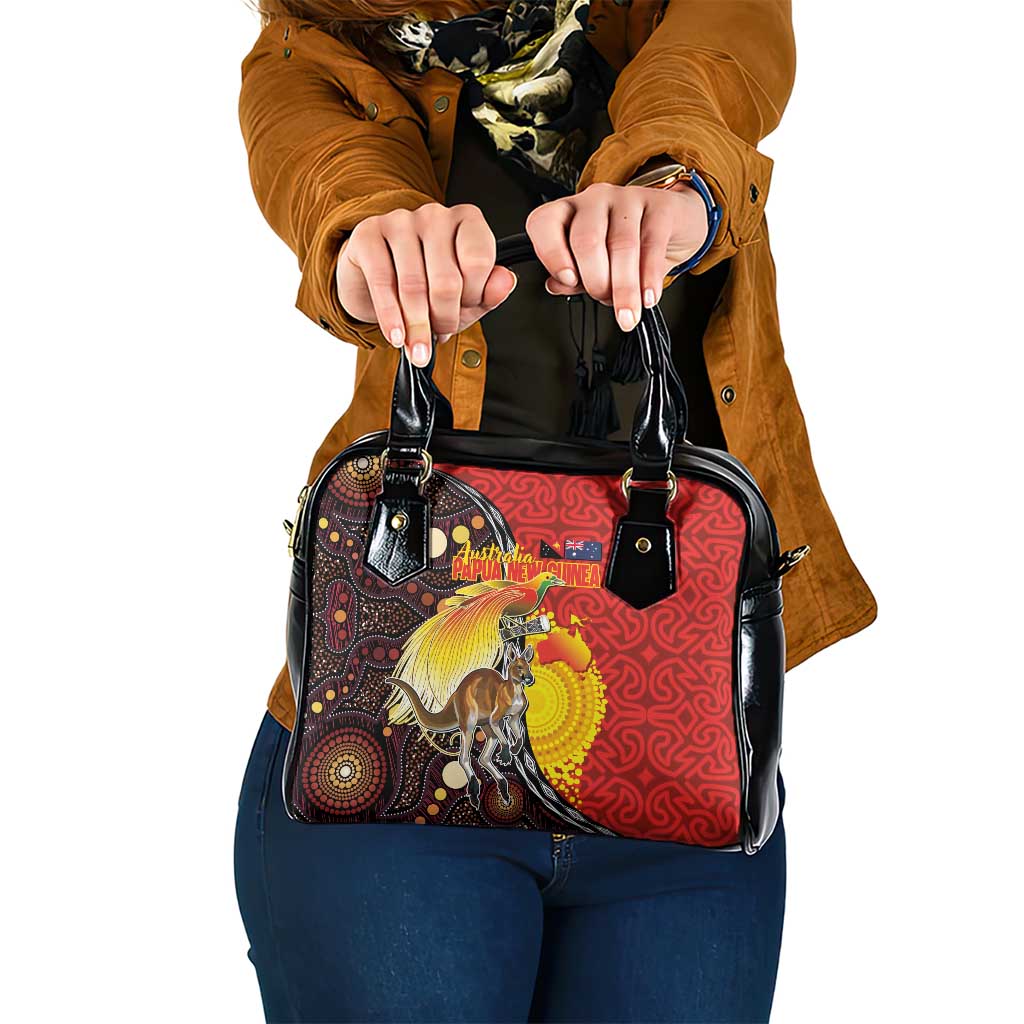 Australia and Papua New Guinea Together Shoulder Handbag Bird-of-paradise and Kangaroo with Oro Tapa and Aboriginal Art Motifs - Aussie Hoodie