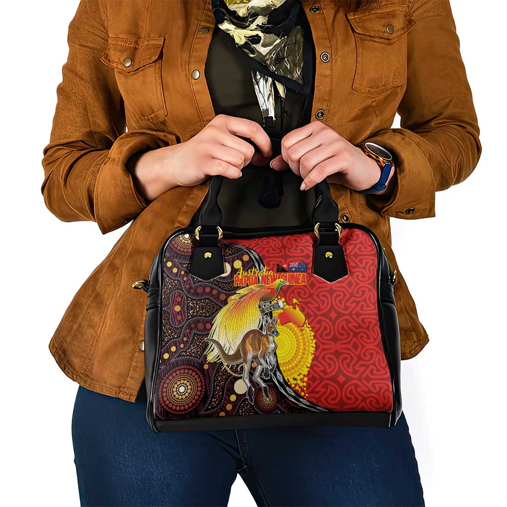 Australia and Papua New Guinea Together Shoulder Handbag Bird-of-paradise and Kangaroo with Oro Tapa and Aboriginal Art Motifs - Aussie Hoodie