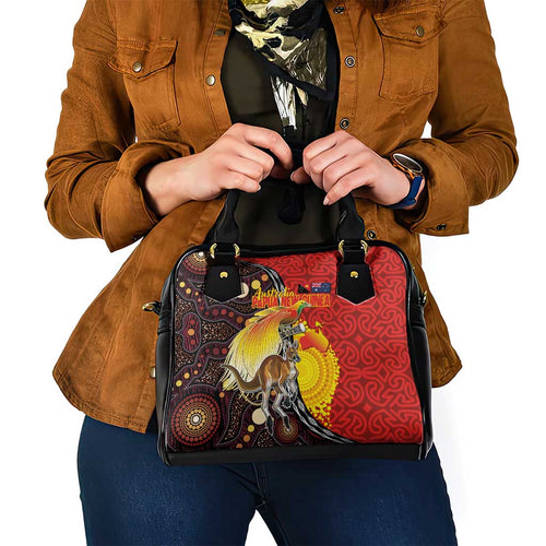 Australia and Papua New Guinea Together Shoulder Handbag Bird-of-paradise and Kangaroo with Oro Tapa and Aboriginal Art Motifs - Aussie Hoodie