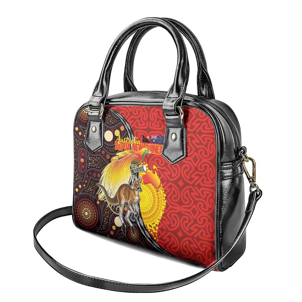 Australia and Papua New Guinea Together Shoulder Handbag Bird-of-paradise and Kangaroo with Oro Tapa and Aboriginal Art Motifs - Aussie Hoodie