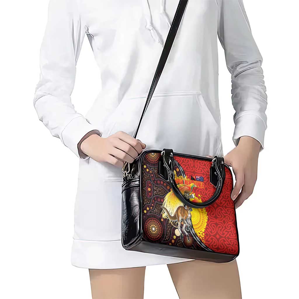 Australia and Papua New Guinea Together Shoulder Handbag Bird-of-paradise and Kangaroo with Oro Tapa and Aboriginal Art Motifs - Aussie Hoodie