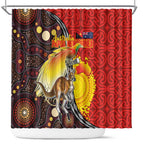 Australia and Papua New Guinea Together Shower Curtain Bird-of-paradise and Kangaroo with Oro Tapa and Aboriginal Art Motifs - Aussie Hoodie