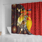 Australia and Papua New Guinea Together Shower Curtain Bird-of-paradise and Kangaroo with Oro Tapa and Aboriginal Art Motifs - Aussie Hoodie