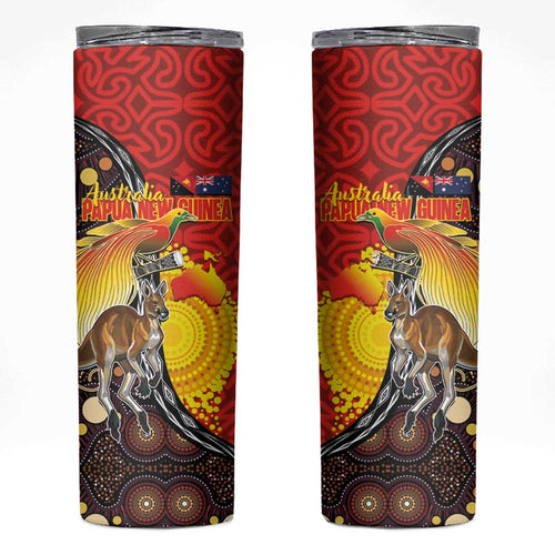 Australia and Papua New Guinea Together Skinny Tumbler Bird-of-paradise and Kangaroo with Oro Tapa and Aboriginal Art Motifs - Aussie Hoodie