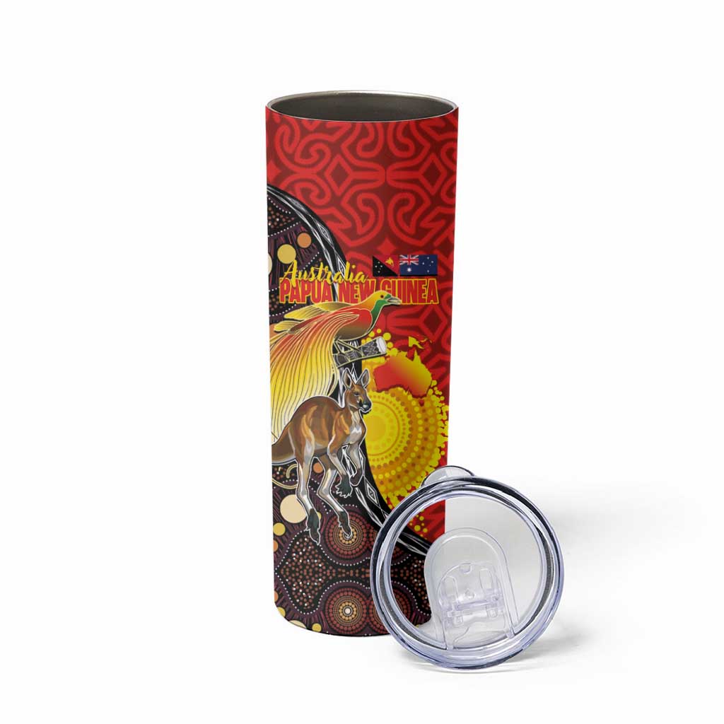 Australia and Papua New Guinea Together Skinny Tumbler Bird-of-paradise and Kangaroo with Oro Tapa and Aboriginal Art Motifs - Aussie Hoodie