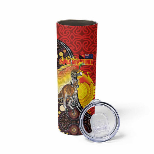 Australia and Papua New Guinea Together Skinny Tumbler Bird-of-paradise and Kangaroo with Oro Tapa and Aboriginal Art Motifs - Aussie Hoodie