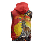 Australia and Papua New Guinea Together Sleeveless Hoodie Bird-of-paradise and Kangaroo with Oro Tapa and Aboriginal Art Motifs - Aussie Hoodie
