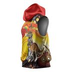 Australia and Papua New Guinea Together Sleeveless Hoodie Bird-of-paradise and Kangaroo with Oro Tapa and Aboriginal Art Motifs - Aussie Hoodie