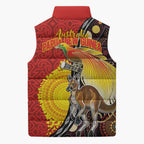 Australia and Papua New Guinea Together Sleeveless Puffer Jacket Bird-of-paradise and Kangaroo with Oro Tapa and Aboriginal Art Motifs - Aussie Hoodie