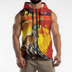 Australia and Papua New Guinea Together Sleeveless Zip Hoodie Bird-of-paradise and Kangaroo with Oro Tapa and Aboriginal Art Motifs LT03