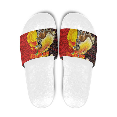 Australia and Papua New Guinea Together Slide Sandals Bird-of-paradise and Kangaroo with Oro Tapa and Aboriginal Art Motifs - Aussie Hoodie