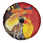 Australia and Papua New Guinea Together Spare Tire Cover Bird-of-paradise and Kangaroo with Oro Tapa and Aboriginal Art Motifs - Aussie Hoodie