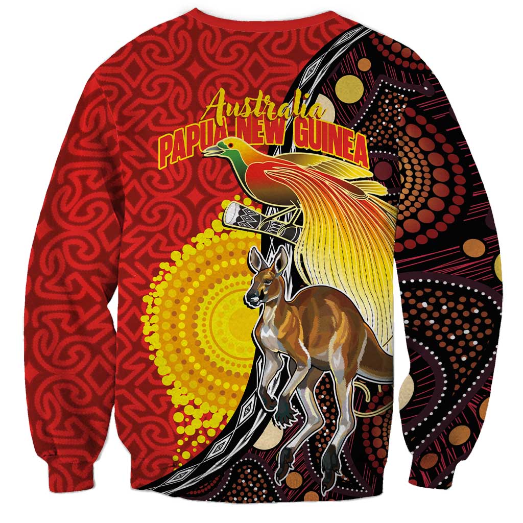 Australia and Papua New Guinea Together Sweatshirt Bird-of-paradise and Kangaroo with Oro Tapa and Aboriginal Art Motifs - Aussie Hoodie