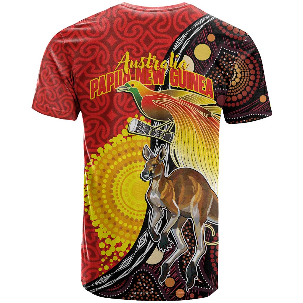 Australia and Papua New Guinea Together T Shirt Bird-of-paradise and Kangaroo with Oro Tapa and Aboriginal Art Motifs - Aussie Hoodie