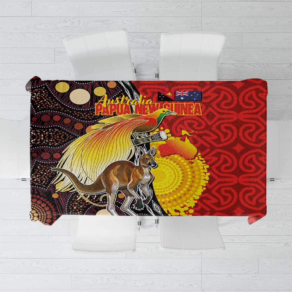 Australia and Papua New Guinea Together Tablecloth Bird-of-paradise and Kangaroo with Oro Tapa and Aboriginal Art Motifs - Aussie Hoodie