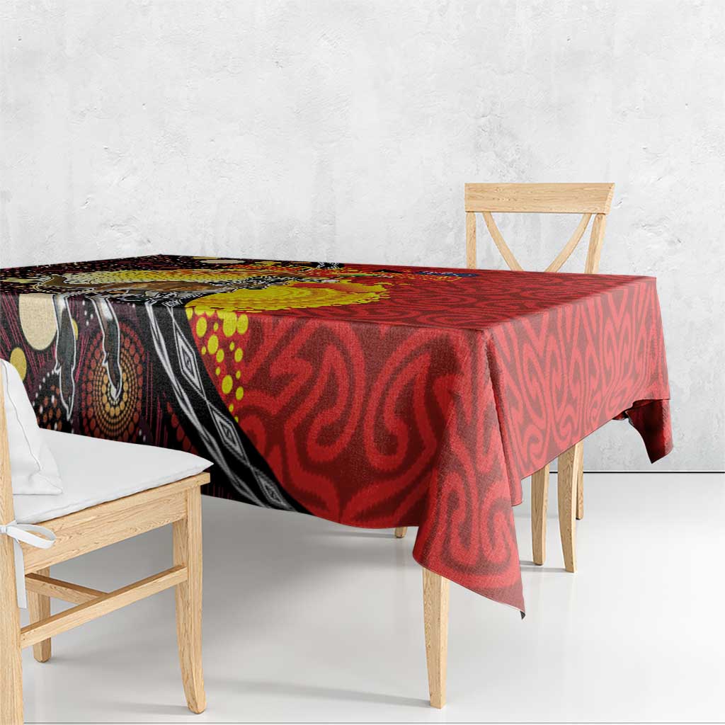 Australia and Papua New Guinea Together Tablecloth Bird-of-paradise and Kangaroo with Oro Tapa and Aboriginal Art Motifs - Aussie Hoodie