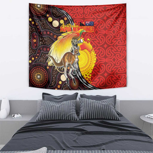 Australia and Papua New Guinea Together Tapestry Bird-of-paradise and Kangaroo with Oro Tapa and Aboriginal Art Motifs - Aussie Hoodie