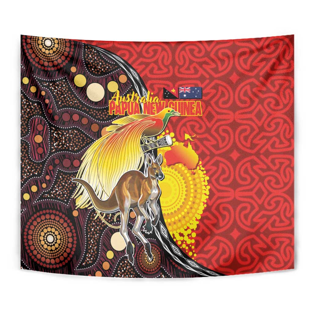 Australia and Papua New Guinea Together Tapestry Bird-of-paradise and Kangaroo with Oro Tapa and Aboriginal Art Motifs - Aussie Hoodie