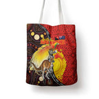 Australia and Papua New Guinea Together Tote Bag Bird-of-paradise and Kangaroo with Oro Tapa and Aboriginal Art Motifs - Aussie Hoodie