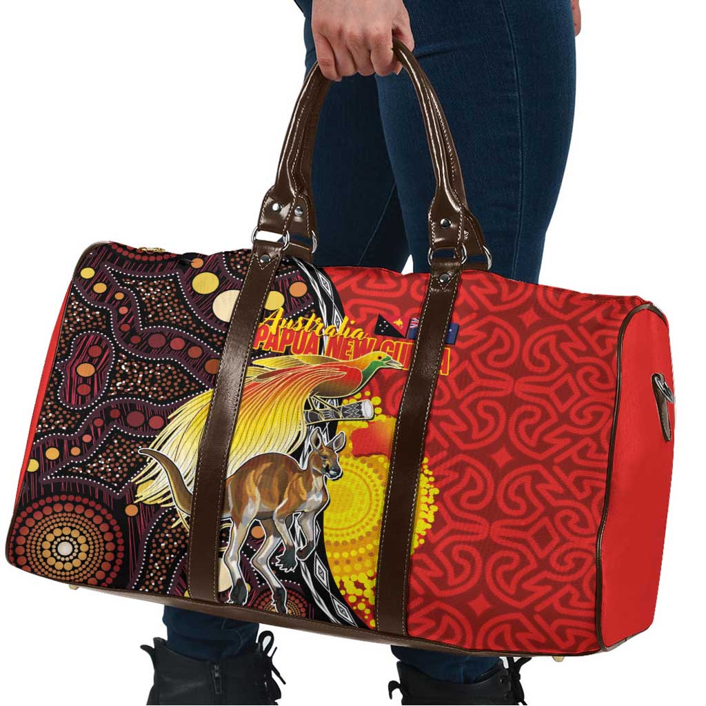 Australia and Papua New Guinea Together Travel Bag Bird-of-paradise and Kangaroo with Oro Tapa and Aboriginal Art Motifs - Aussie Hoodie