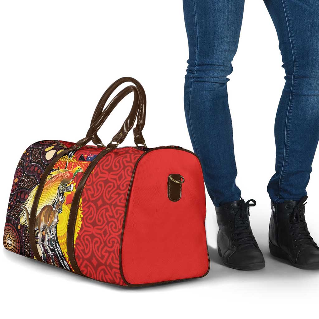 Australia and Papua New Guinea Together Travel Bag Bird-of-paradise and Kangaroo with Oro Tapa and Aboriginal Art Motifs - Aussie Hoodie