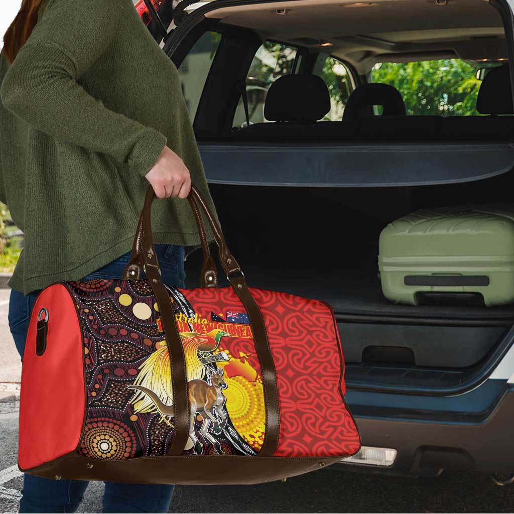 Australia and Papua New Guinea Together Travel Bag Bird-of-paradise and Kangaroo with Oro Tapa and Aboriginal Art Motifs - Aussie Hoodie