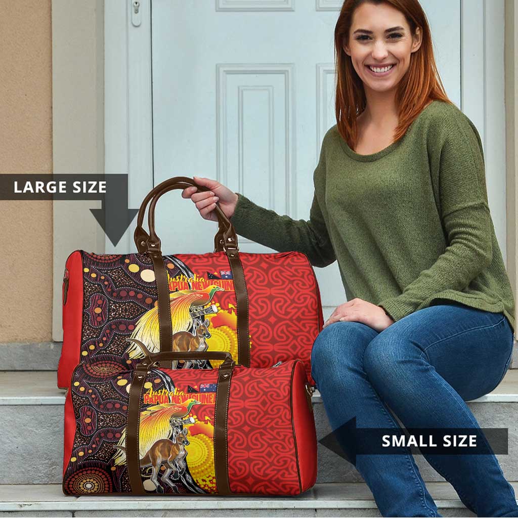 Australia and Papua New Guinea Together Travel Bag Bird-of-paradise and Kangaroo with Oro Tapa and Aboriginal Art Motifs - Aussie Hoodie