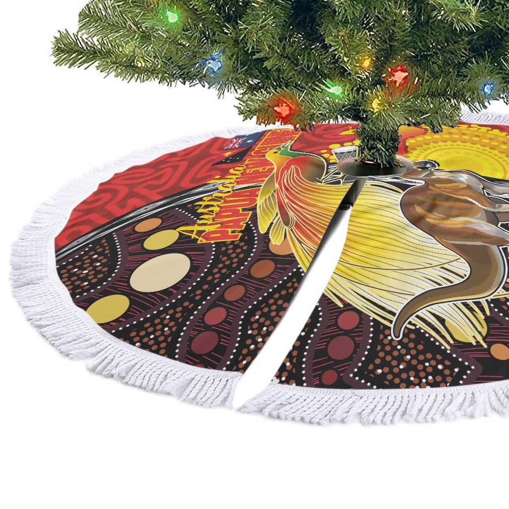 Australia and Papua New Guinea Together Tree Skirt Bird-of-paradise and Kangaroo with Oro Tapa and Aboriginal Art Motifs - Aussie Hoodie