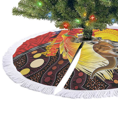 Australia and Papua New Guinea Together Tree Skirt Bird-of-paradise and Kangaroo with Oro Tapa and Aboriginal Art Motifs - Aussie Hoodie