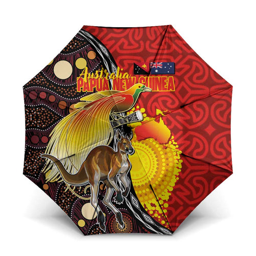 Australia and Papua New Guinea Together Umbrella Bird-of-paradise and Kangaroo with Oro Tapa and Aboriginal Art Motifs - Aussie Hoodie