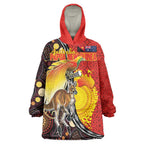 Australia and Papua New Guinea Together Wearable Blanket Hoodie Bird-of-paradise and Kangaroo with Oro Tapa and Aboriginal Art Motifs - Aussie Hoodie