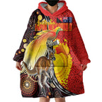 Australia and Papua New Guinea Together Wearable Blanket Hoodie Bird-of-paradise and Kangaroo with Oro Tapa and Aboriginal Art Motifs - Aussie Hoodie
